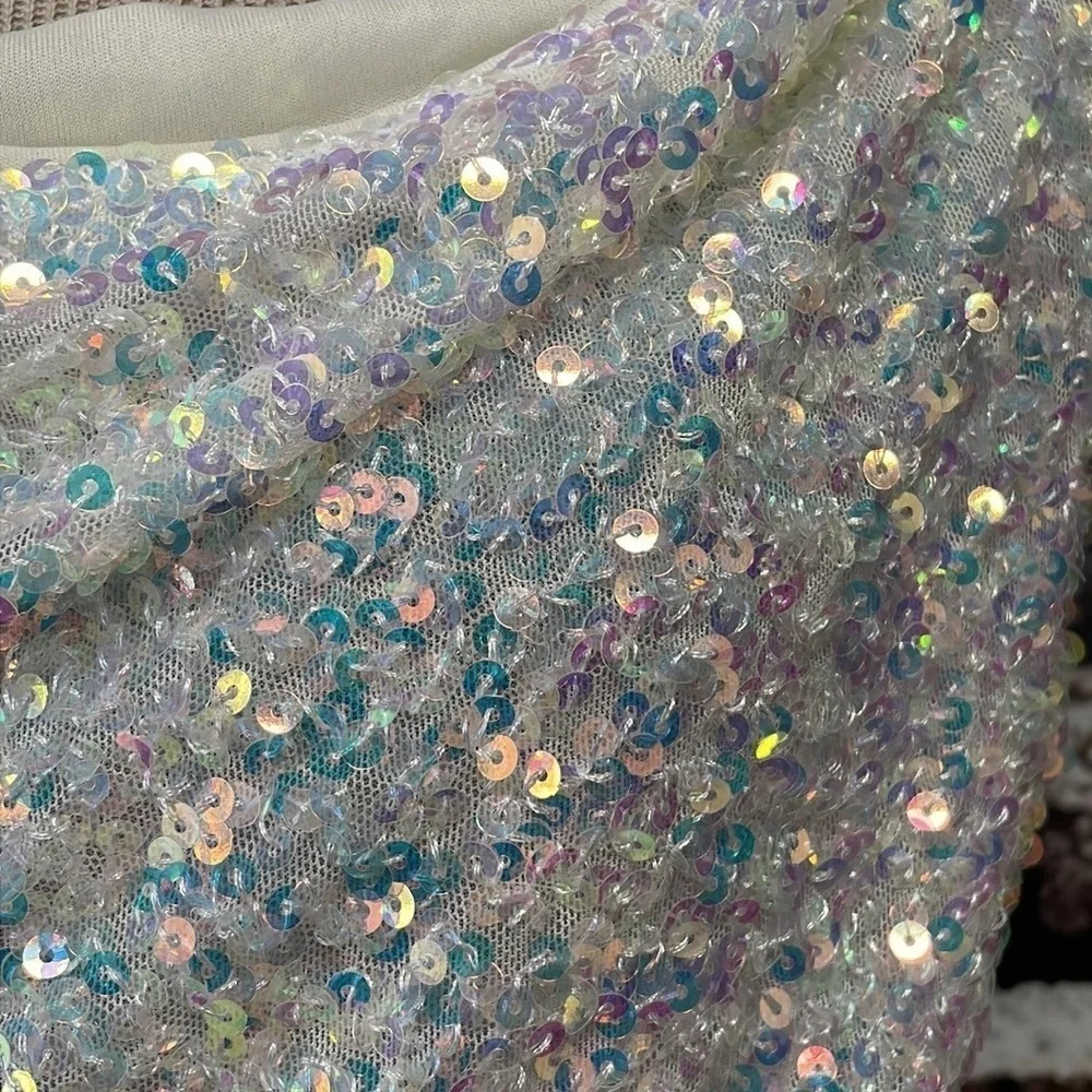 Mable Dress NWT Mini Sequin Sleeveless Scoop Neck Off White Pink Size Medium M - Picture 7 of 15